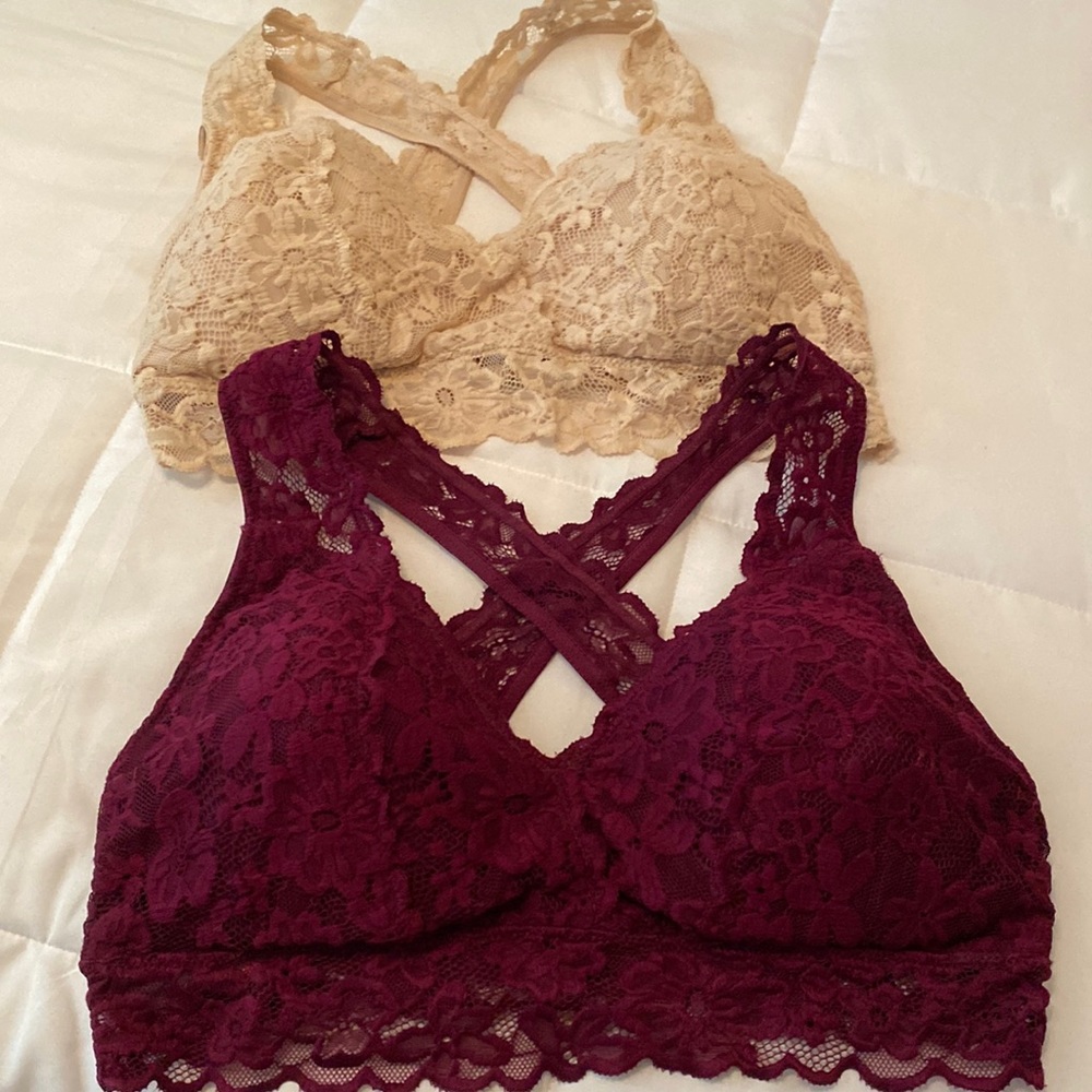 Set of 2 lace Bralettes - Nude & Burgundy -XXL